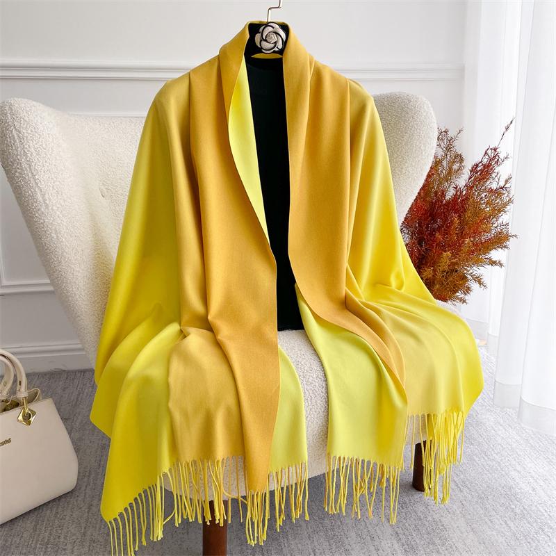 Fashion Solid Cashmere Warm Scarf for Women New Design Pashmina Winter Double Color Shawl Wraps Bufanda Tassel Blanket Poncho