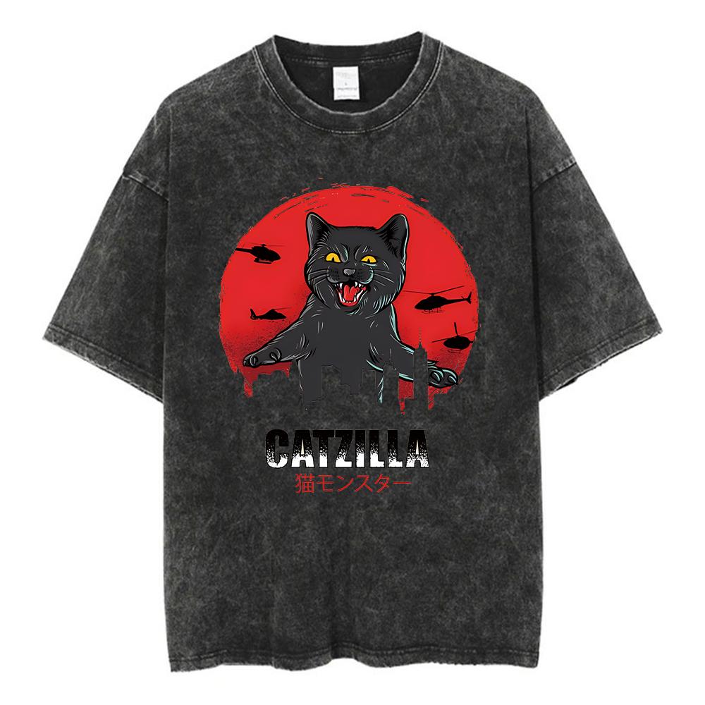 Animal Printed T Shirt Men Retro Washed 100% Cotton Tops Tees Harajuku Tshirt Streetwear Male Acid T-shirts Unisex