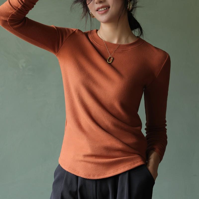 Womens Winter Thermal Base Layer Top Slim Fit Round Neck Long Sleeve T-Shirt Soft Stretch Cotton Blend