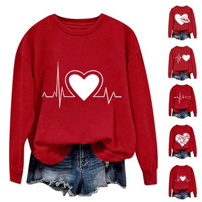 Damen Casual Fashion Valentinstag Print Langarm O-Ausschnitt Sweatshirts Pullover Top