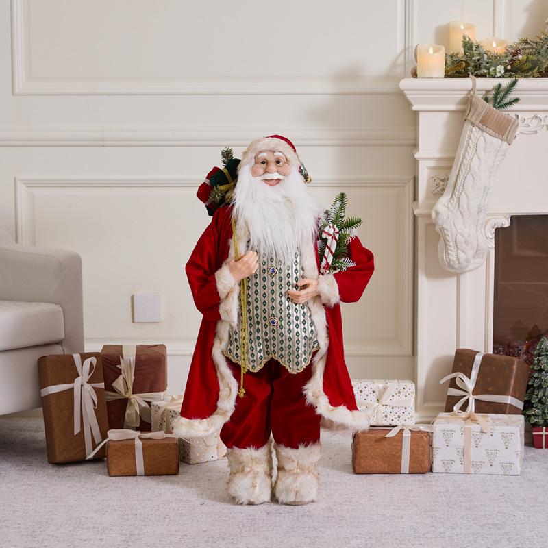Red Plum Standing Santa Claus with Christmas Tree Sequin Figurine - Holiday Window Display Ornament
