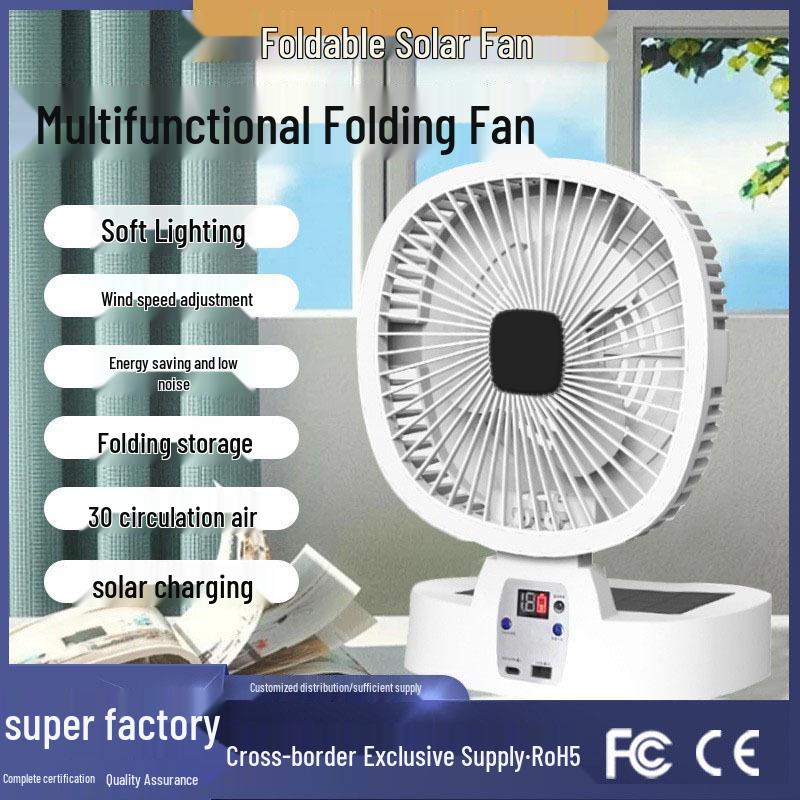 

Rechargeable Outdoor Solar Camping Fan with Strong Wind & Long-lasting Battery, Head Shaking Feature, Cooling Air Conditioner Effect. Solar Charging with 5000mAh Battery