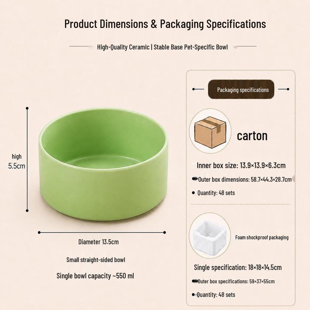 Non-Tip Ceramic Cat & Dog Bowl Set - Easy To Clean, Two-in-One Design