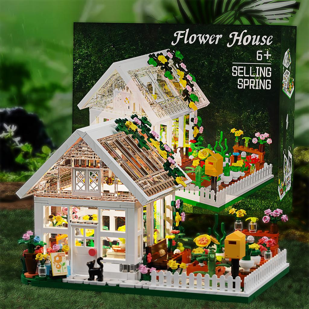 Newest Flower House Mini Building Block Set City Street View Greenhouse Building Blocks Model Kits Birthday Gifts for Children