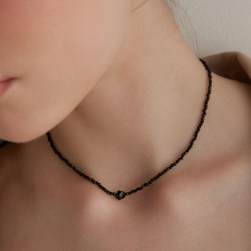 Tatiana (925 Silver) Black Cube Bead Necklace NZ2136