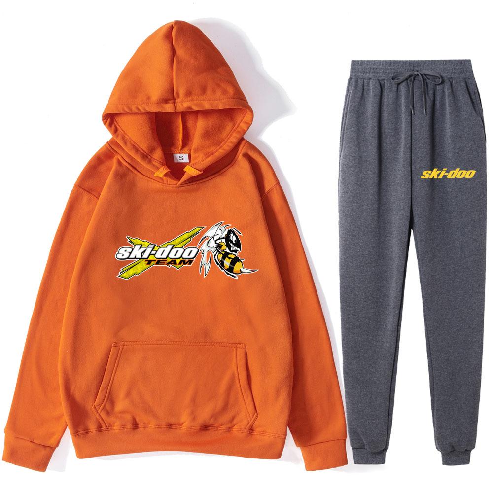 

Autumn Winter Ski-Doo Team Logo Printed Hoodies Sweatpants Set Fashionable Casual Warm Sports Long Sleeved Pants Men s Sport Wear S