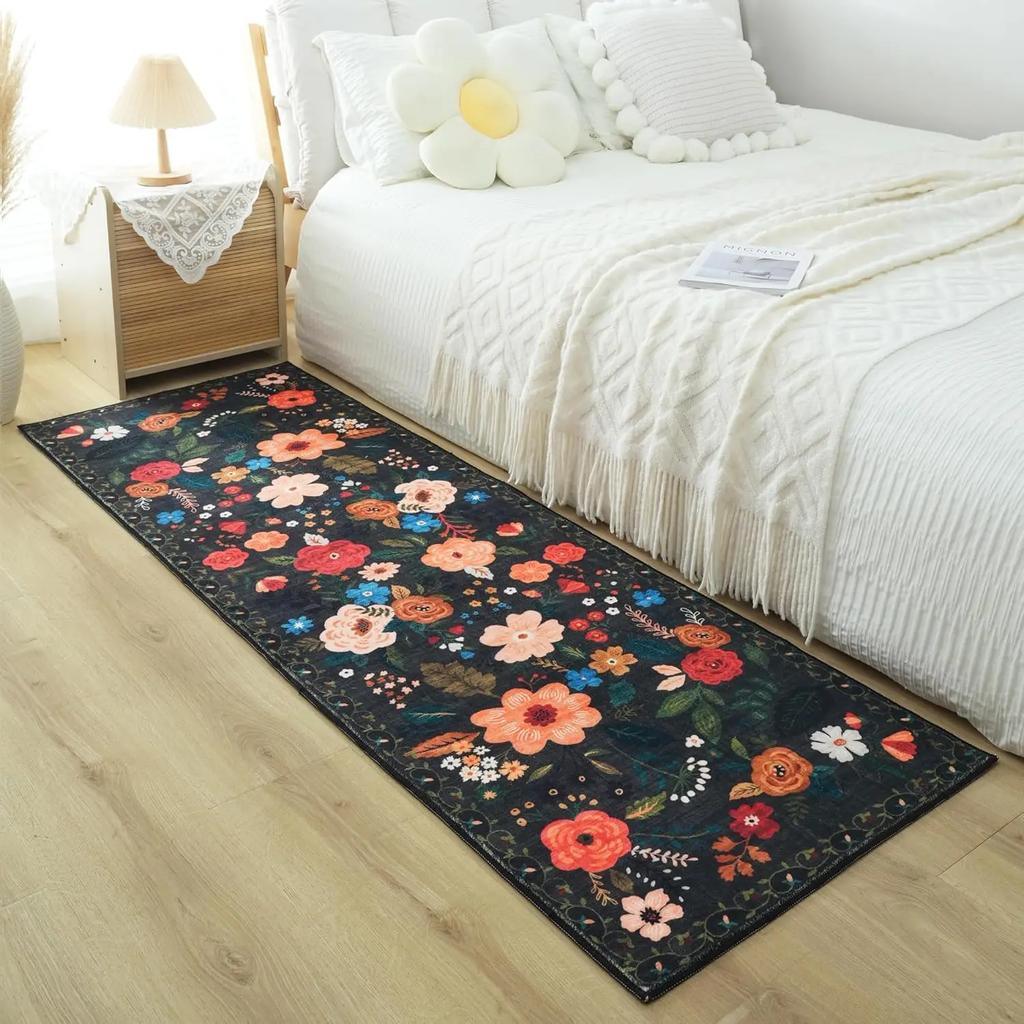 Machine Washable Corridor Carpet for Living Room, Bedroom, Bedside Rug, Soft Floor Mat, Non-Slip Home Decoration, Vintage Carpet