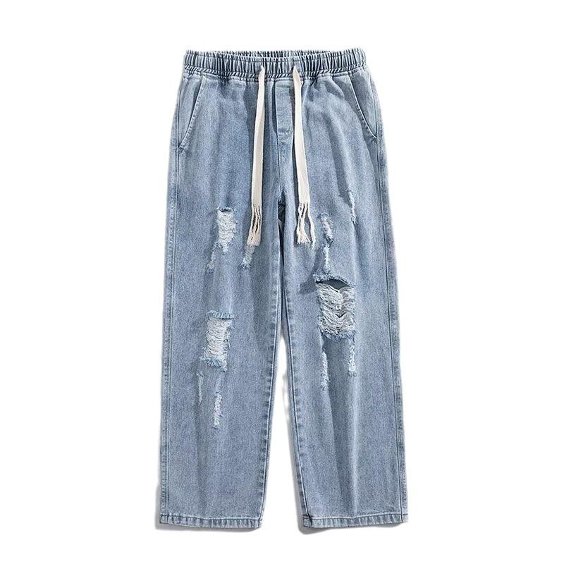 Jeans d'été 2024 pour hommes, coupe ample, déchirés, taille élastique - Style Hong Kong, influence coréenne