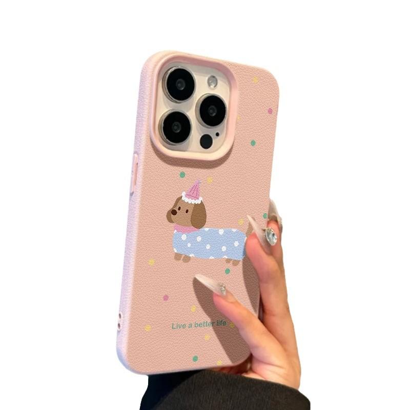 Polka Dot Dachshund Dog Suitable for Apple 16promax Mobile Phone Case IPhone 15 Protective Case 14 13 Soft 12 Leather Pattern