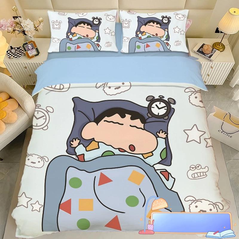 Boy Girl Crayon Shin-chan Bedding Set Pillowcase 2/3/pcs Shin-chan Duvet Cover Adult Children Gift Single Double Large Size