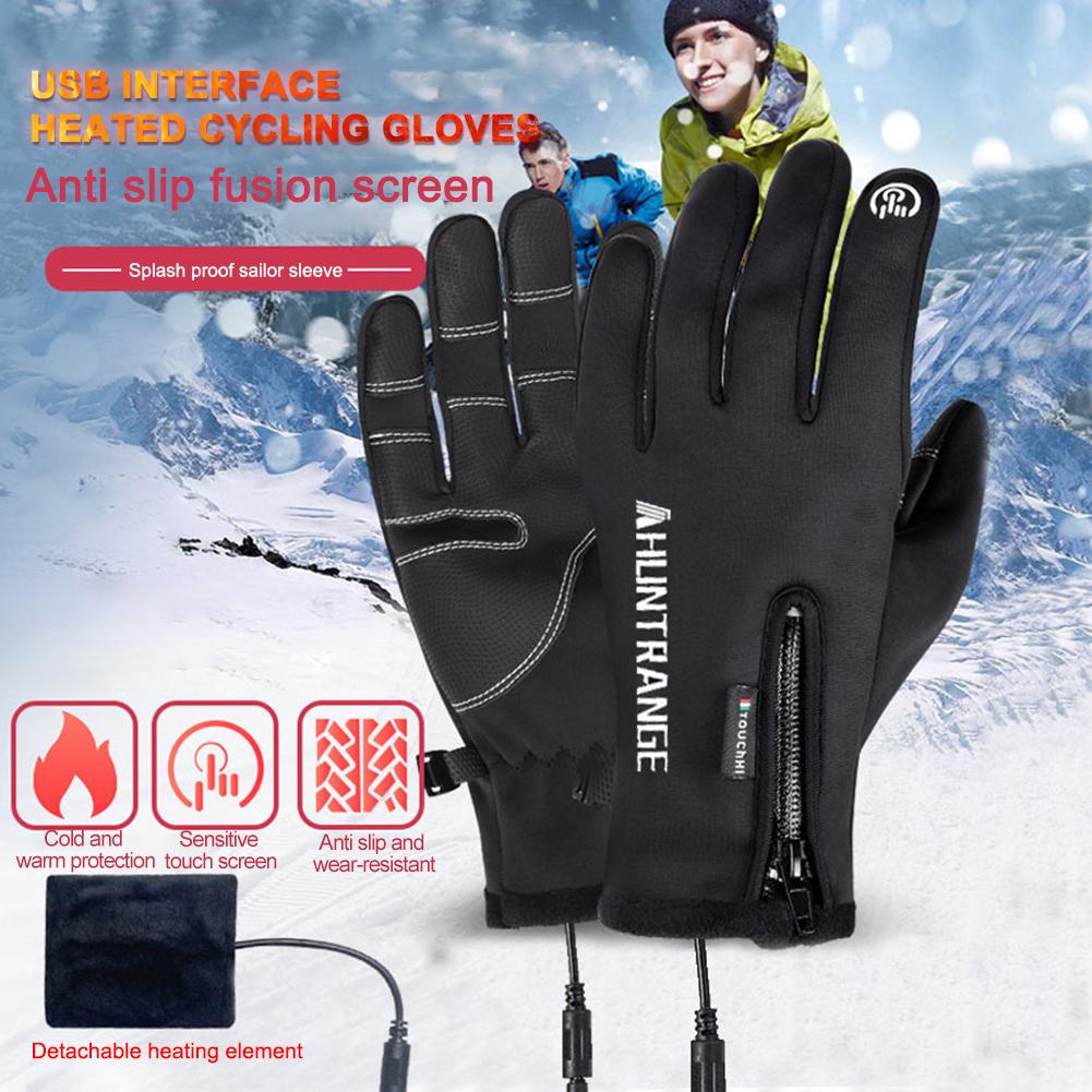 USB Touch Screen Gloves Heating Thermal Gloves Winter Ski Gloves Anti-Slip Electric Hand Warmer for Cycling Driving Hiking Men