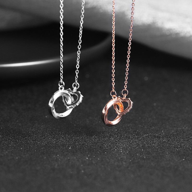 REETI 925 Silver Necklace Simple Geometric Circular Cubic Zircon Necklace Shiny Exquisite Clavicle Chain Jewelry