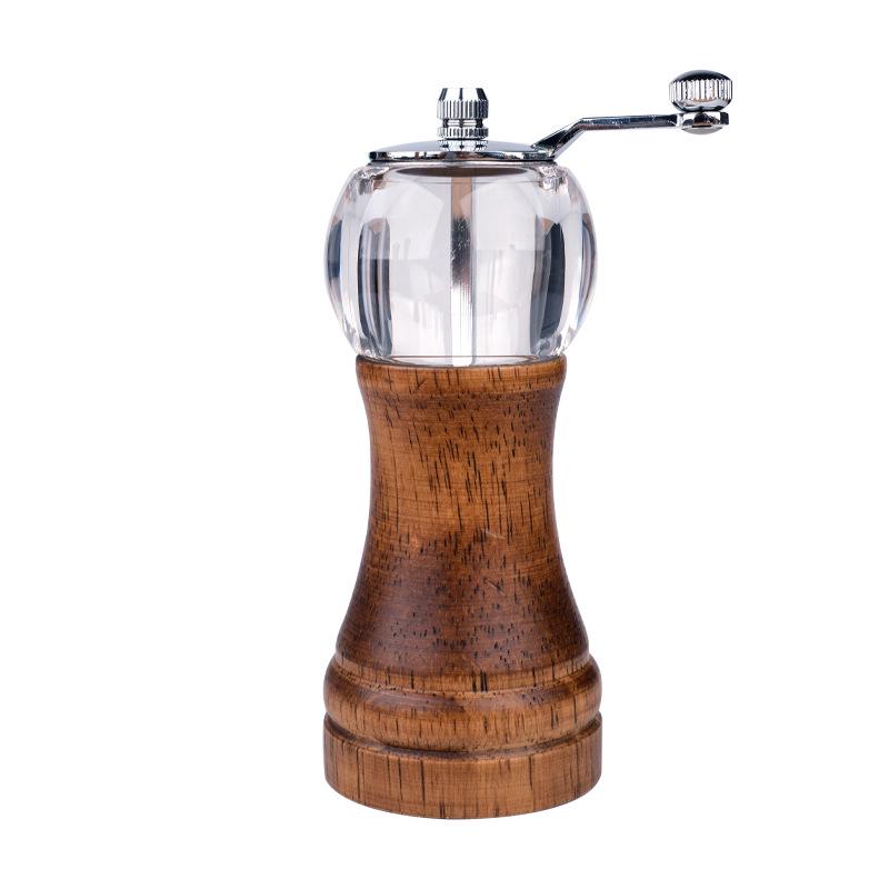 Hand-Cranked Solid Wood & Acrylic Pepper Grinder for Kitchen & Restaurant