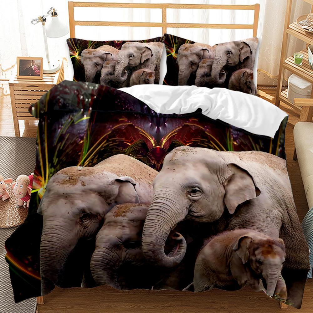Animal Elephant Duvet Cover Set With Pillowcase King Size Wild Animals Polyester Comforter Cover For Kid Boys Girls Bedding Set