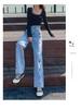 Women's High Waist Heart Embroidery Denim Pants - Slimming, Straight, Loose Fit, 2024 New Release, Wide-Leg, Floor Length
