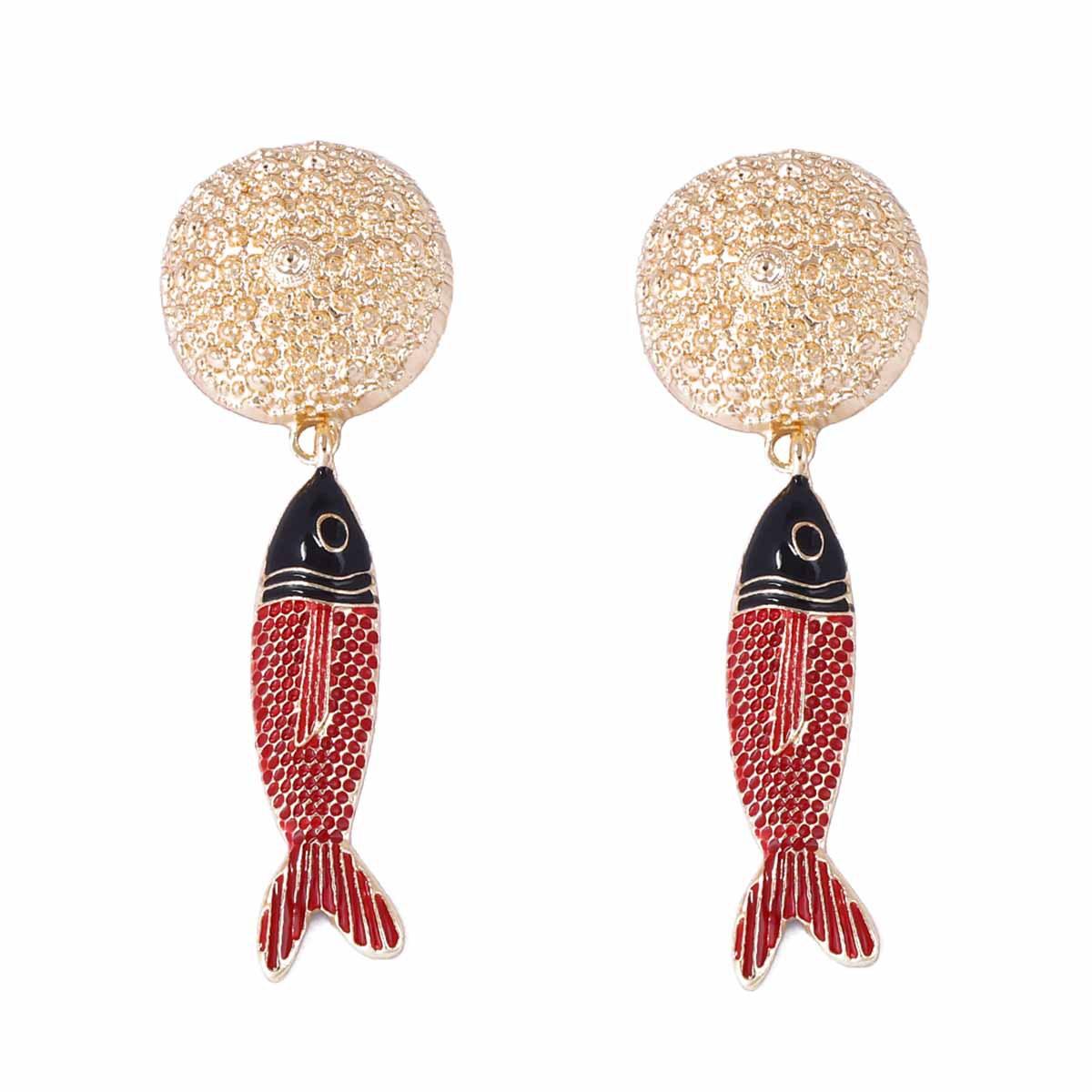 

Light luxury seaside earrings, simple fashion animal fish pendant, round earrings, retro color, European, American, women s.