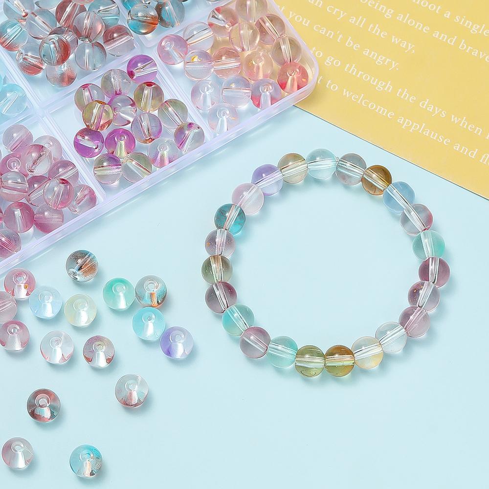 30/50pcs 8mm Transparent Double Color Jelly Glass Bead Round Spacer Loose Bead for DIY Bracelet Necklace Jewelry Making Supplies