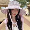 Small Fresh Plaid Flower Large Brim Fisherman Hat Children Spring and Summer Outdoor UV Protection Sunscreen Basin Hat