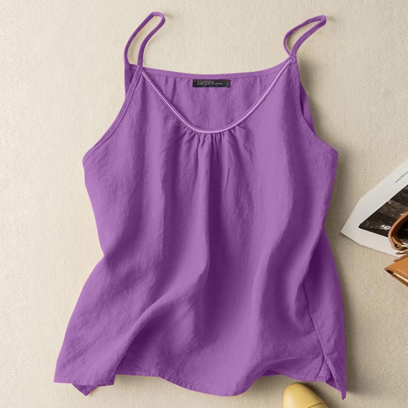 

ZANZEA Женский летний повседневный однотонный свободный жилет-майка без рукавов фиолетовый