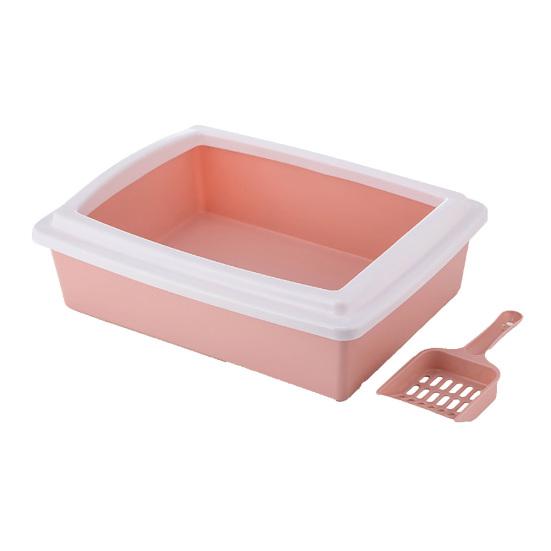 Bandeja sanitária retangular semi-fechada anti-respingos para gatos de estimação com colher