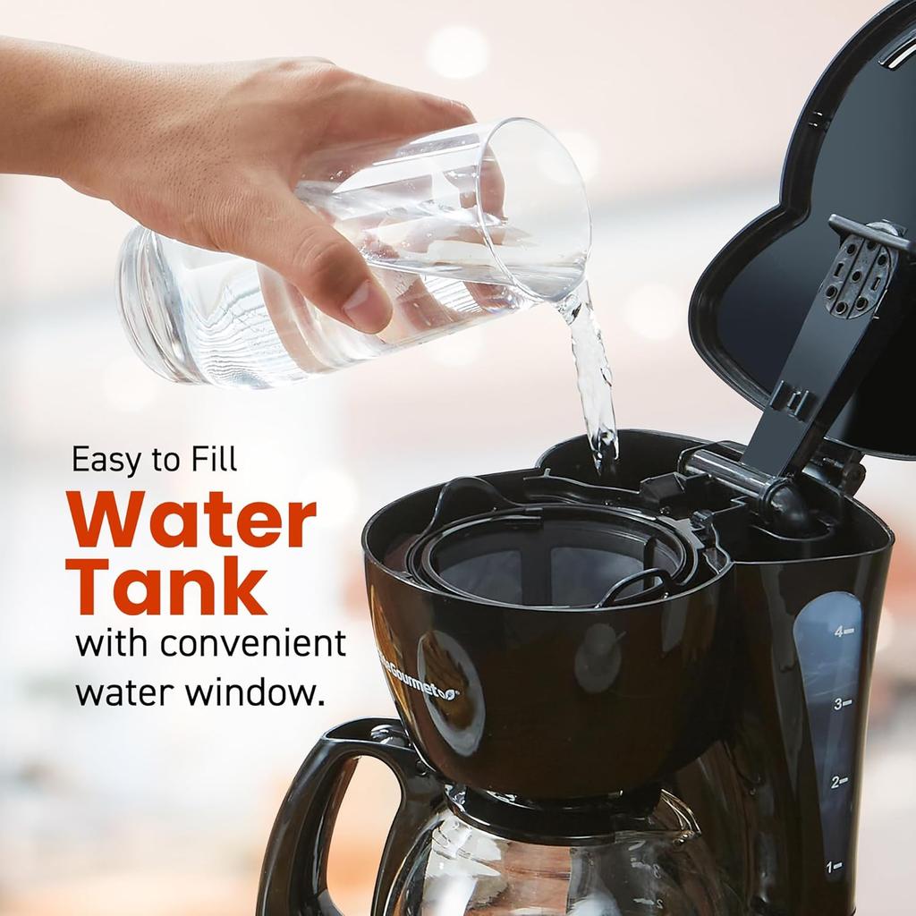 Ehc4128 Automatische 4-Tassen Filterkaffeemaschine Mit Pause N Serve Glaskaraffe Wiederverwendbarer Filter EinAus-Schalter Warmhaltefunktion Wasserstandsanzeige Schwarz