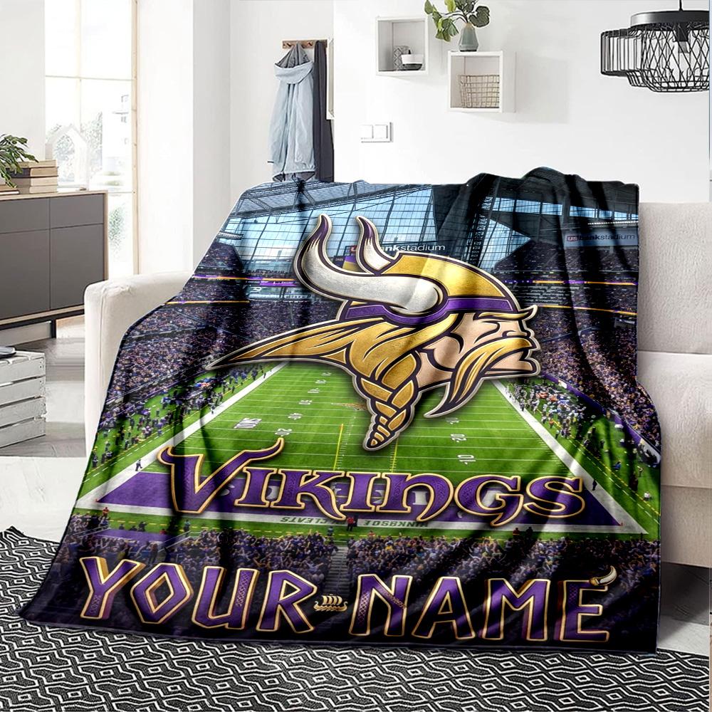 Name Custom Minnesota Vikings Logos Print Flannel Blanket High Quality Warm Comfortable Cover for All Seasons Perfect for Gifts Home Decor