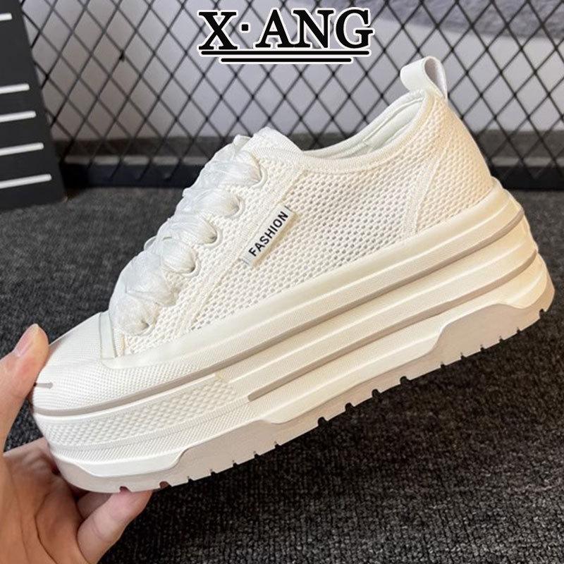 

6Cm thick-soled height-increasing small women s shoes muffin single shoes 2025 summer new mesh breathable little white shoes board shoes 40