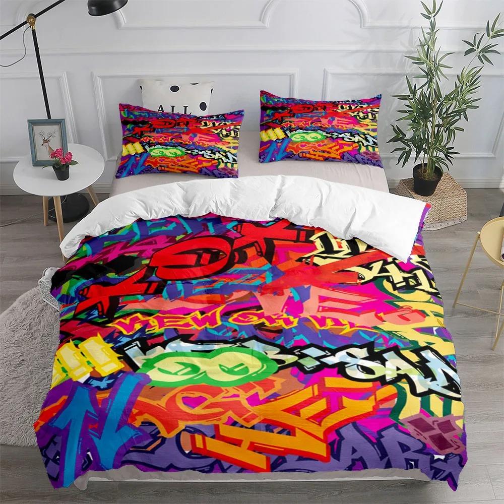 3D Hot Sale Graffiti Rainbow Friends Cartoon Duvet Cover UK Single Double King US Twin Full Queen Size Bed Linen Set Best Gifts