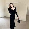 Large Size Women's Clothing High-end Velvet Fishtail Skirt Autumn and Winter Thin Inner Dress