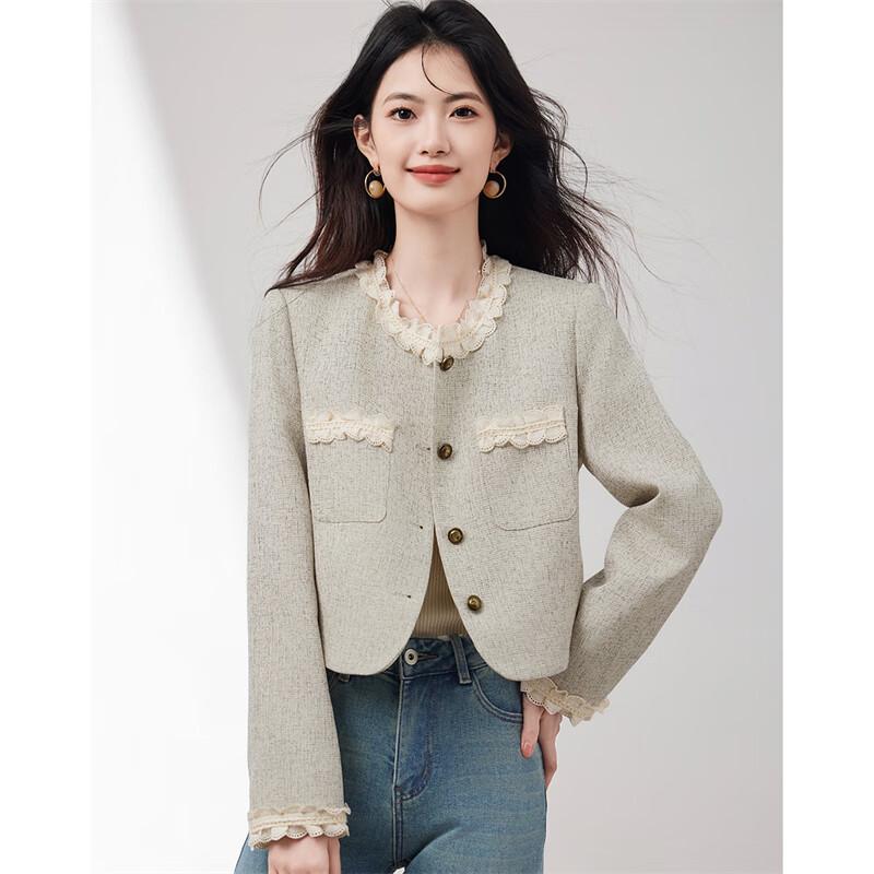 Women's Chic Patchwork Lace Tweed Jacket