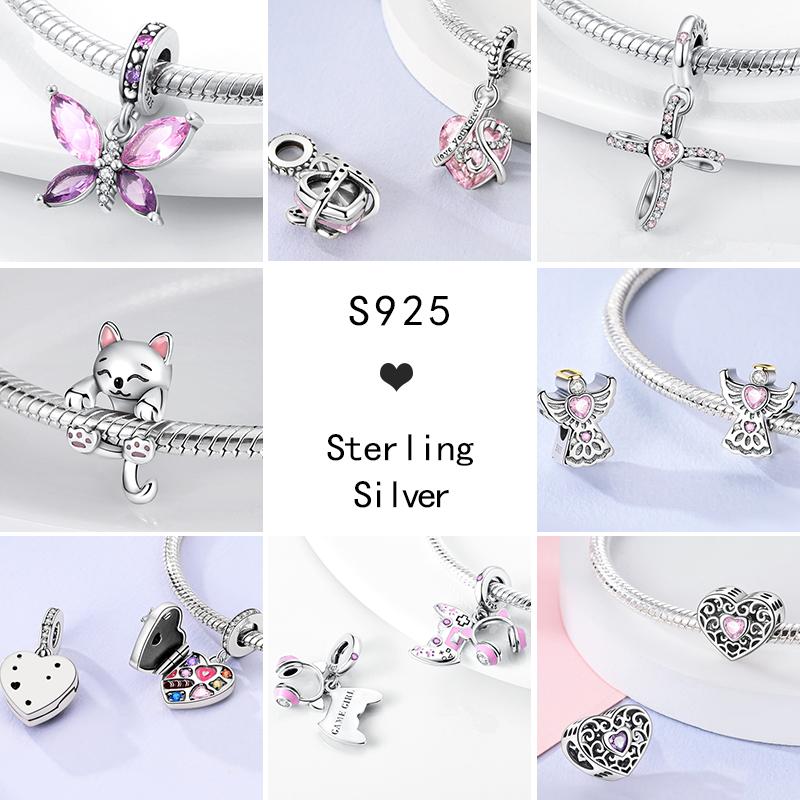 Pink Butterfly Charms Beadscopper Original Heart-Shaped Dog Paw Travel Charm Fit Bracelets Pendant For Women Jewelry Making