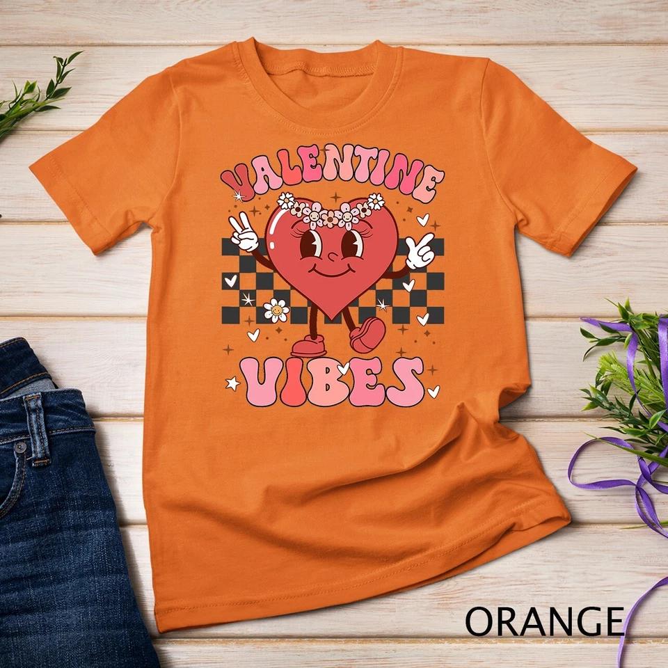 Groovy Checkered Valentine Vibes Valentines Day Girls Womens Unisex T-shirt 7 L