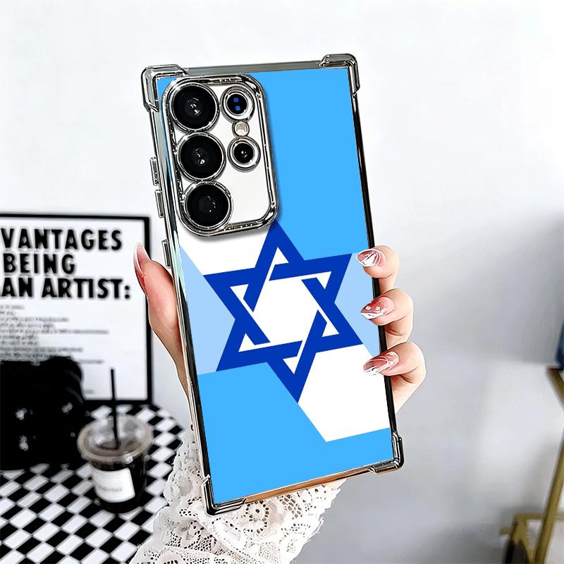 David Jewish Star Symbol Plating Phone Case For Samsung Galaxy S24 S25 FE S26 Edge S23 Ultra S22 S21 Plus S20 Anti-Fall Airabag