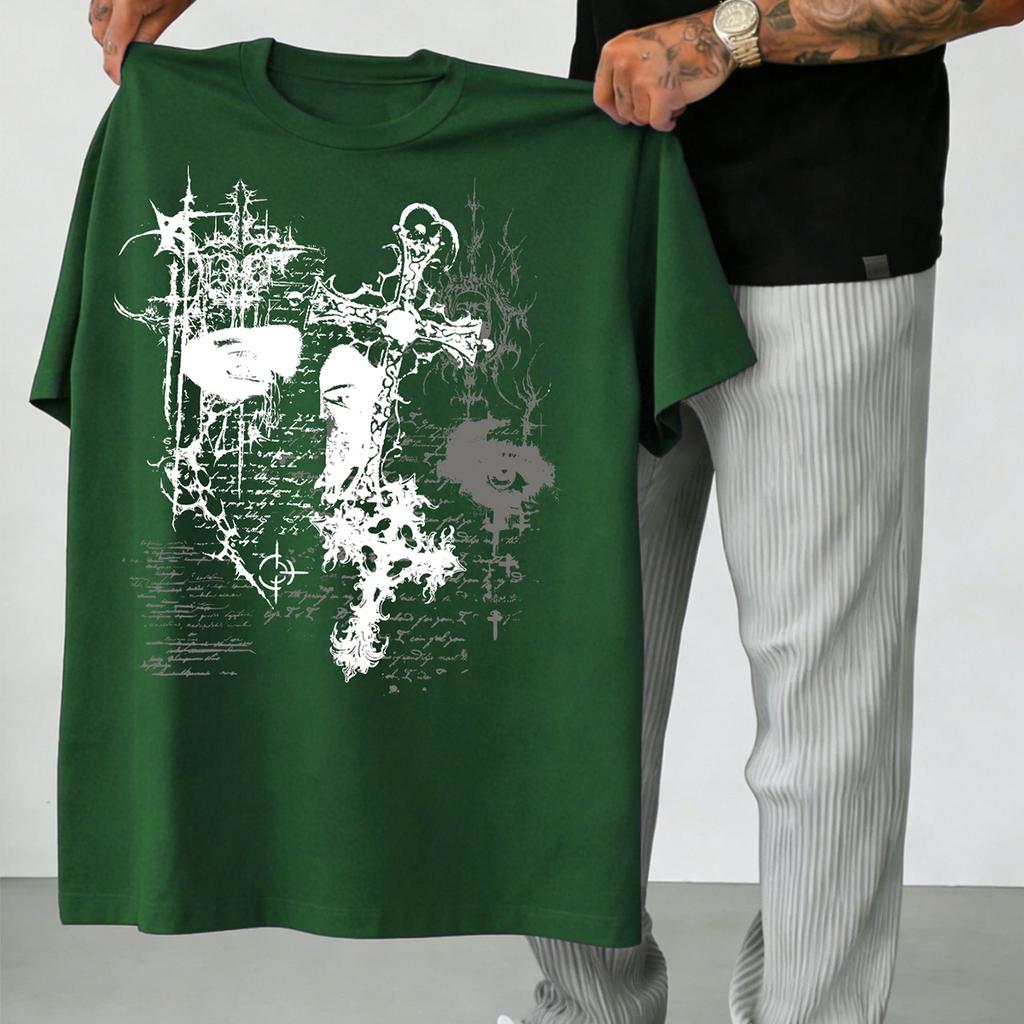 Men's T-Shirt with Thorn Cross in Dark Fashion Style
