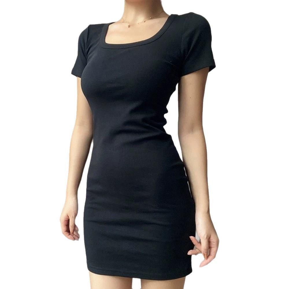 Retro fashion sexy Spice girl square neck short-sleeved dress women's summer new thin slim hip-wrapped short skirt trendy