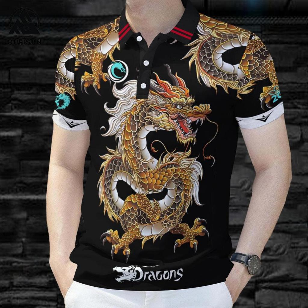 Chinese Style Dragon Pattern Print Polo Shirt Men's Clothes Retro And Traditional Design Polo Streetwear Casual Fashion 2026