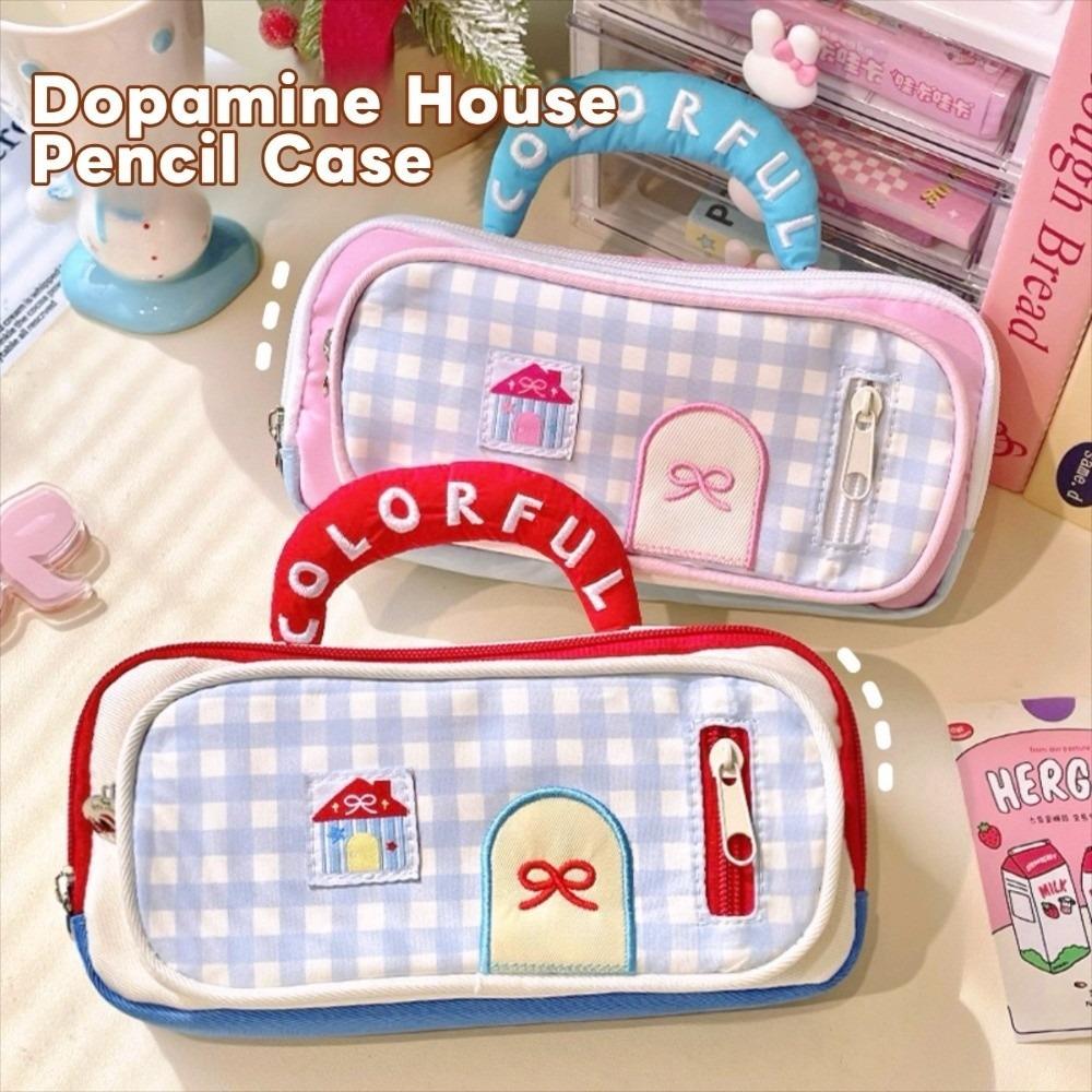 Zipper Dopamine House Pencil Bag Embroidered Pen Pencil Case Stationery Storage Bag  Student