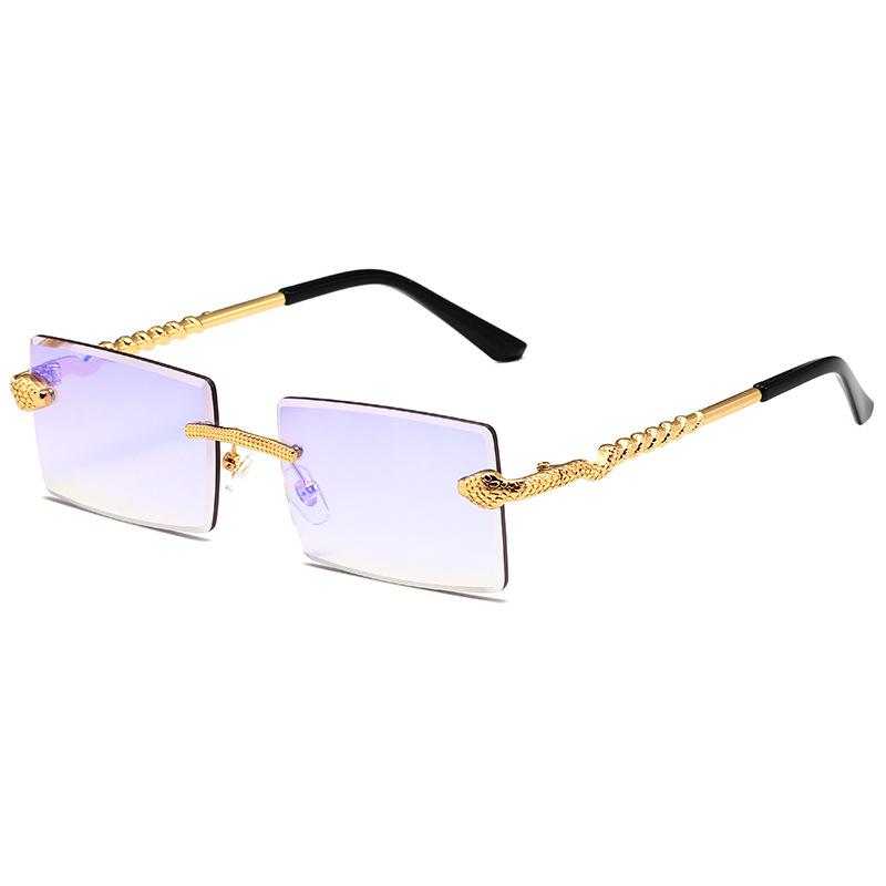 Popular Vintage Rimless Snake Square Sunglasses Men Women Luxury Brand Designer Travel Driving Metal Cutting Sun Glasses UV400