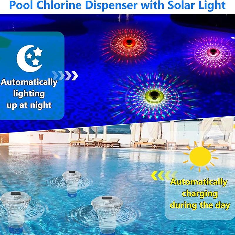שדרוג 2025 מצוף כלור סולארי לבריכה, פנסים לבריכה שצפים עם שלט רחוק, 8 תאורות, מצב תזמון, עמיד למים IPX68
