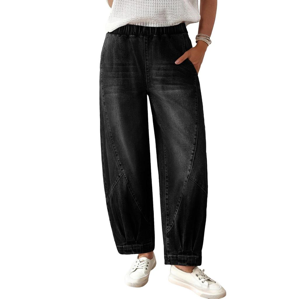 Dámské barrel džíny Elastické S vysokým pasem Pružné Volné Široké nohavice Džíny