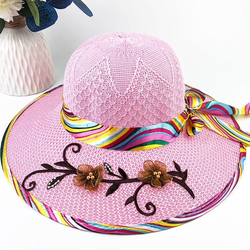 

Соломенная шляпа, женская летняя шляпа от солнца, модная пляжная шляпа с большими полями, защита от солнца, защита от ультрафиолета, складная пляжная шляпа (55-58cm)