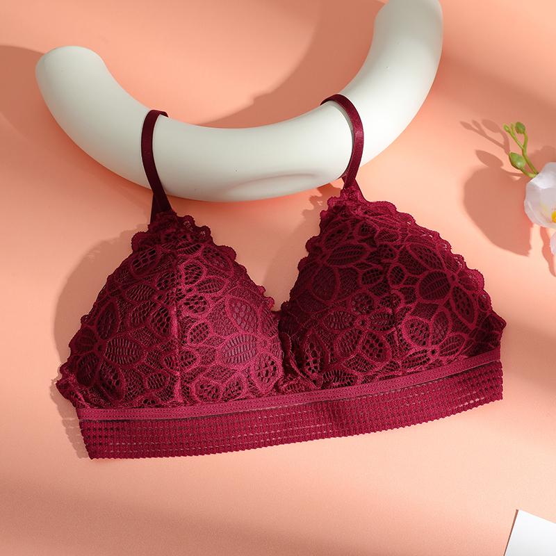 

1Pcs Girl Lace Triangular Cup Suspender Bra Thin Cup Without Steel Ring Sexy Beautiful Back Breathable Bra Detachable Chest Pad S винний