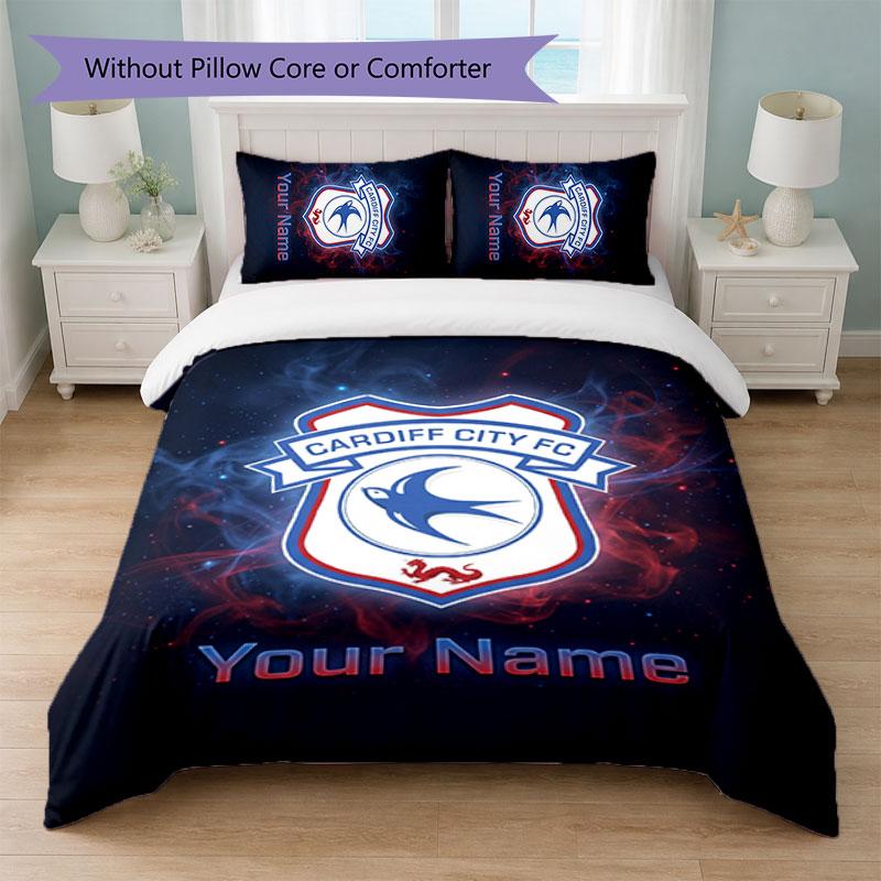Cardiff City Custom Name Text Bedding Set 1 Duvet Cover+2 Pillowcases Soccer Logo Personalized Gift For Special Occasion Bedroom Decor