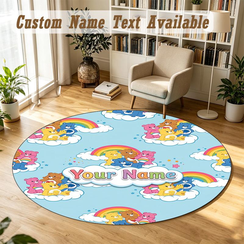 Round Rug Custom NameCare Bears Pattern Non Slip Carpet Home Floor Decor