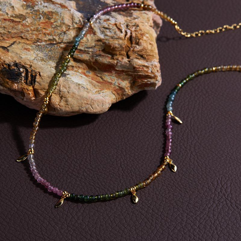 Original Design S925 Sterling Silver Inlaid With Natural Tourmaline Color Treasure Necklace Women'S Trend Handmade Color Beads