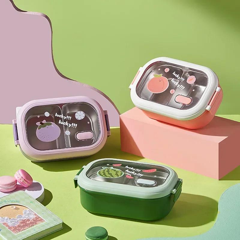 Cutie de prânz cu două grile din oțel inoxidabil pentru conservarea căldurii cu model de fructe Bento Box pentru studenți cu cataramă de etanșare Recipiente pentru alimente