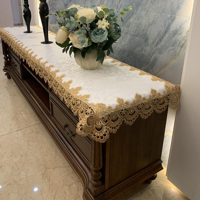 Table Cloth Rectangle Europe Coffee Embroidered Lace Tv Cabinet Shopbox Table Cover Tablecloth Fabric Long Strip Dust Cover