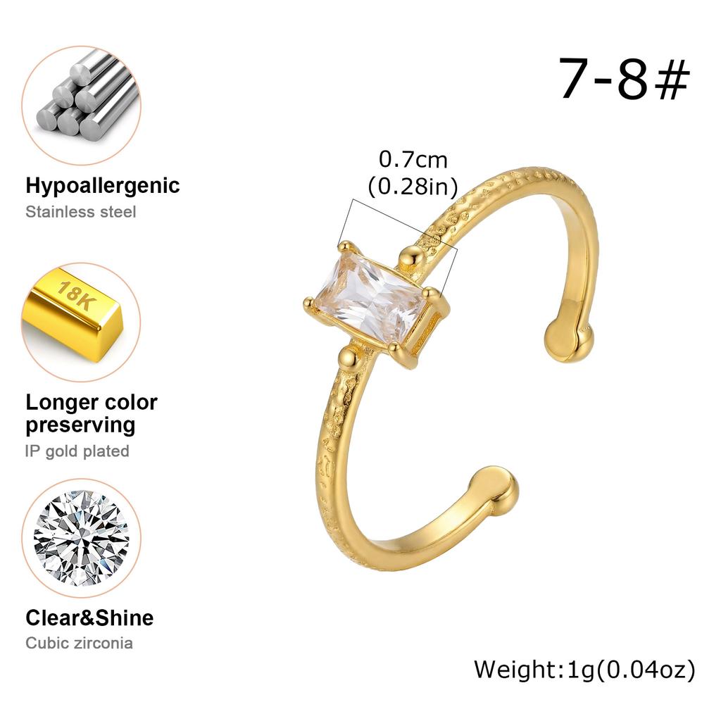 Anello Aperto Quadrato in Acciaio Inossidabile con Zircone Colore Oro Anelli Geometrici con Zirconia Cubica Gioielli Sottili per Feste Regali