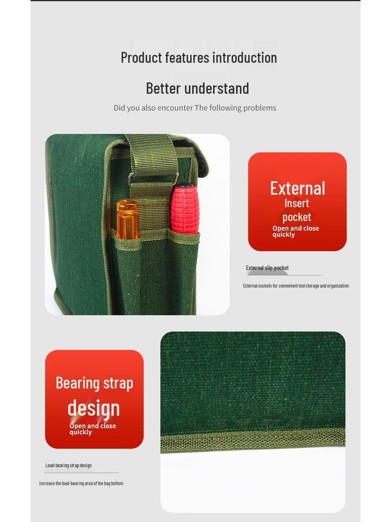 Heavy-Duty Canvas Electrician Tool Bag with Wear-Resistant Base for Multifunctional Storage