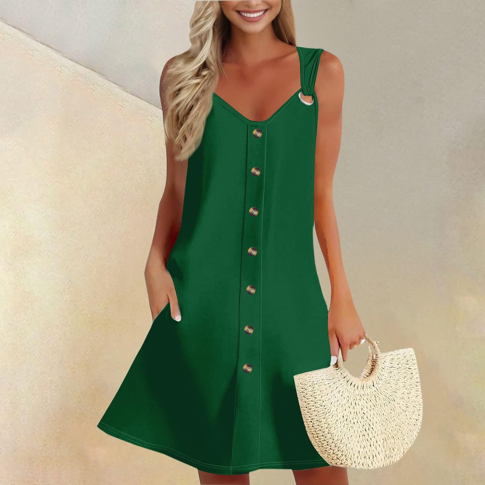 

Women s Summer Dress Sleeveless Spring Color Sundress With Pockets S